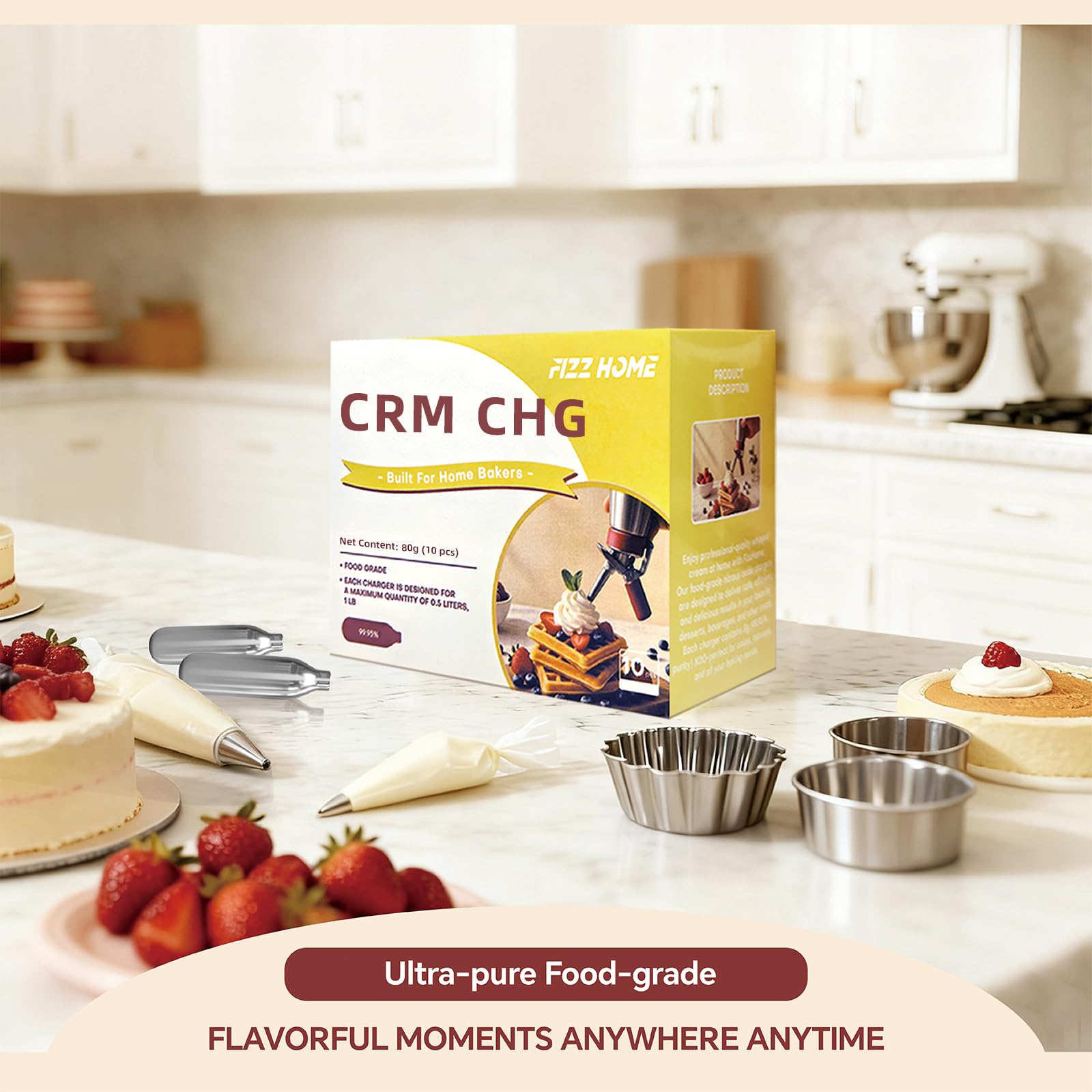 Home baking and latte art use with Fizzhome refill