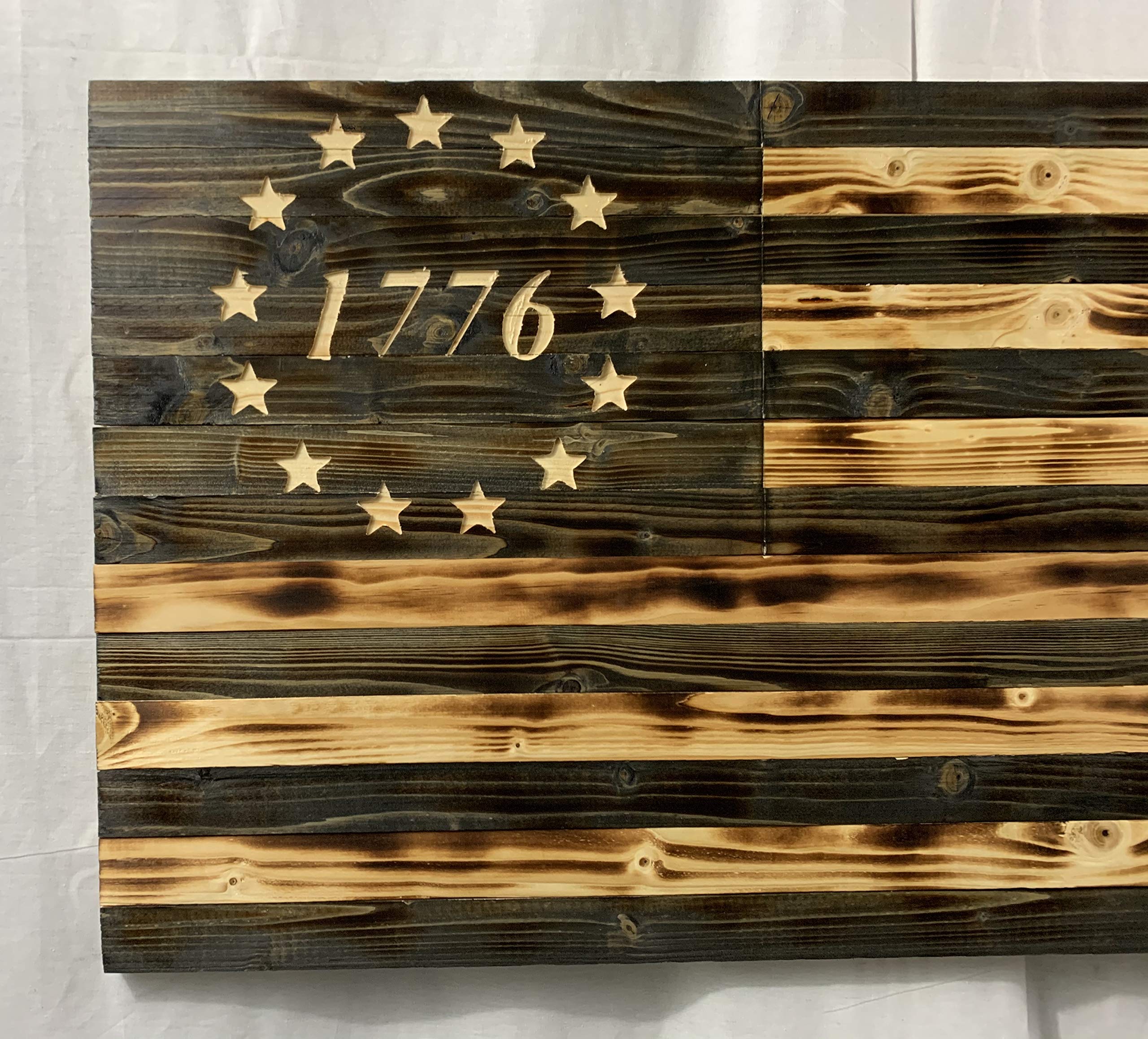 Betsy Ross wooden flag 1776 with 13 carved stars wall decor