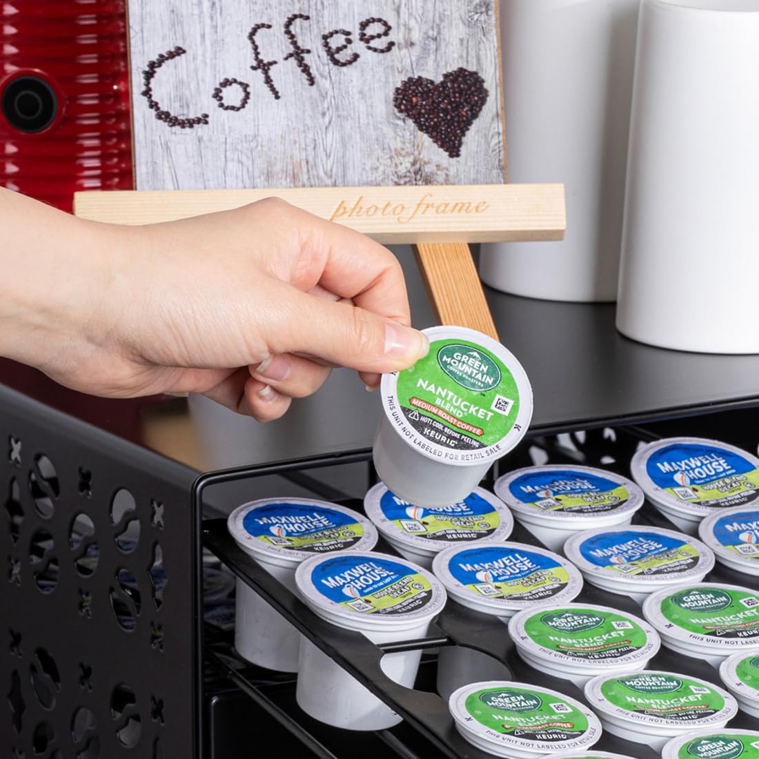 Pull-out pod drawer for easy loading of K-Cups