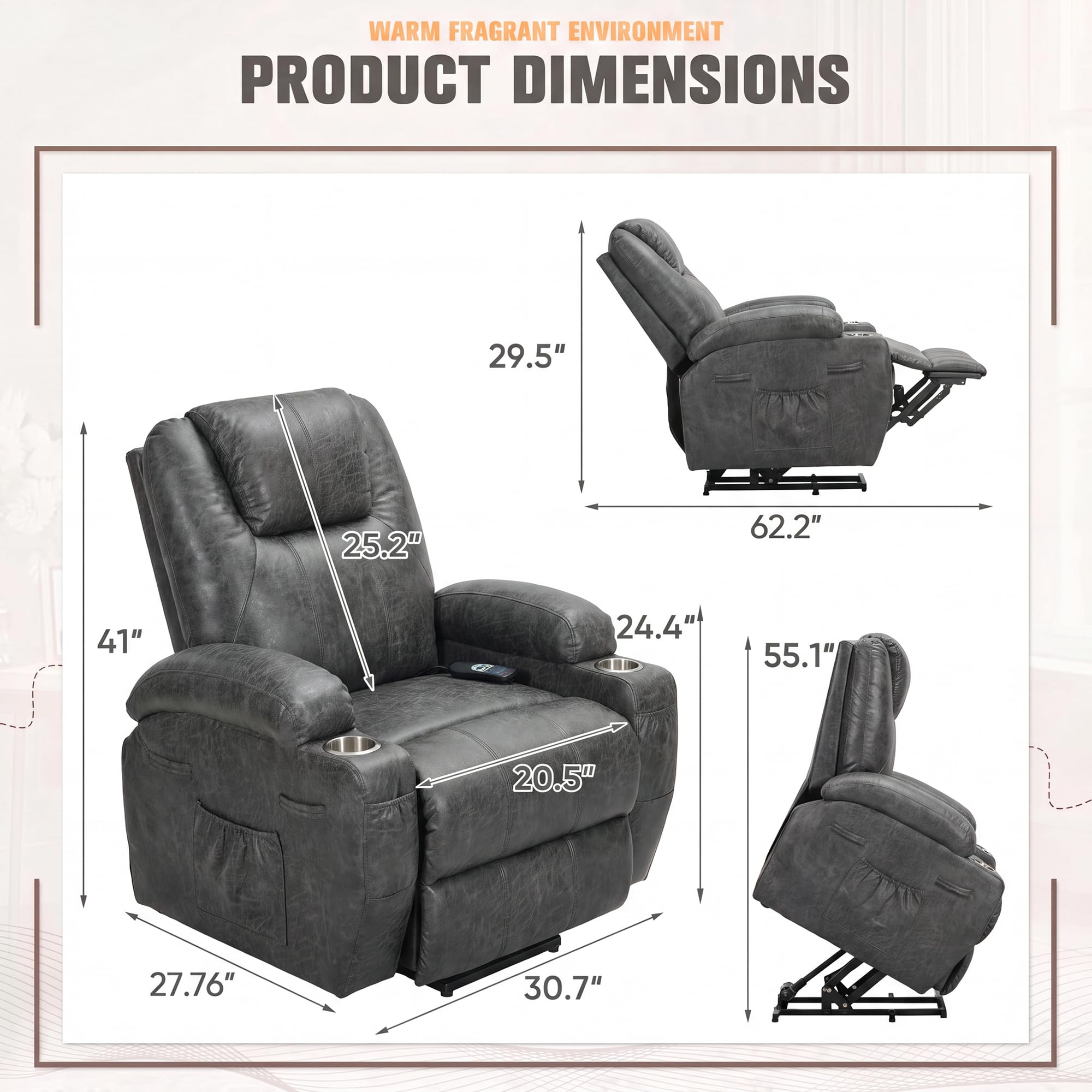 Recliner chair lift with four positions and extendable footrest