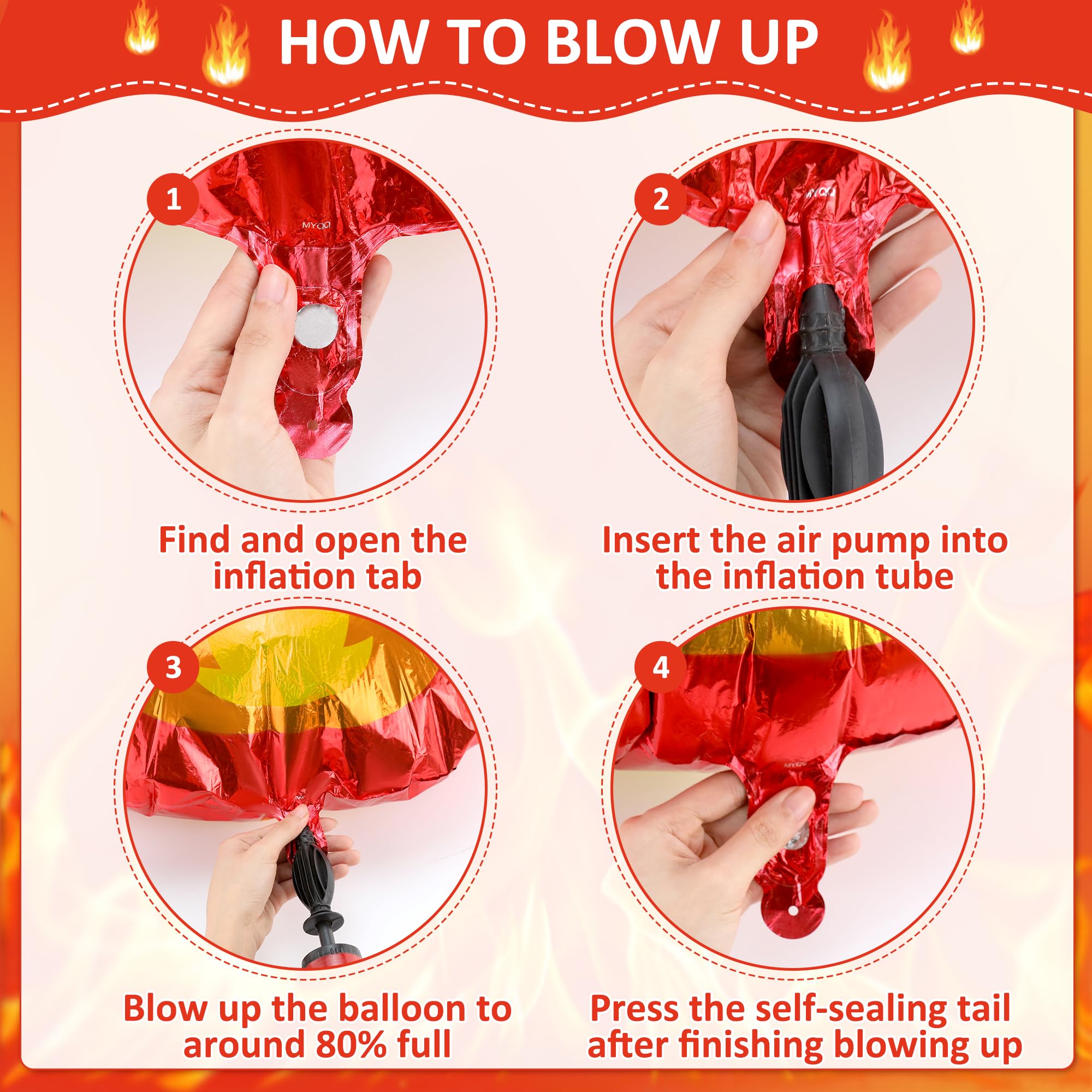 Flame foil balloons included in the decoration set