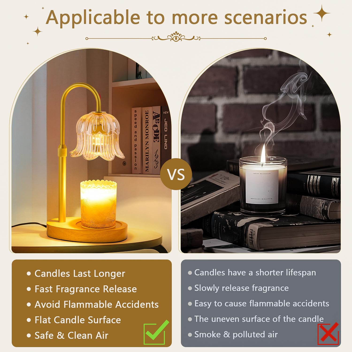 Compact candle warmer made of metal and bronze tones for desks