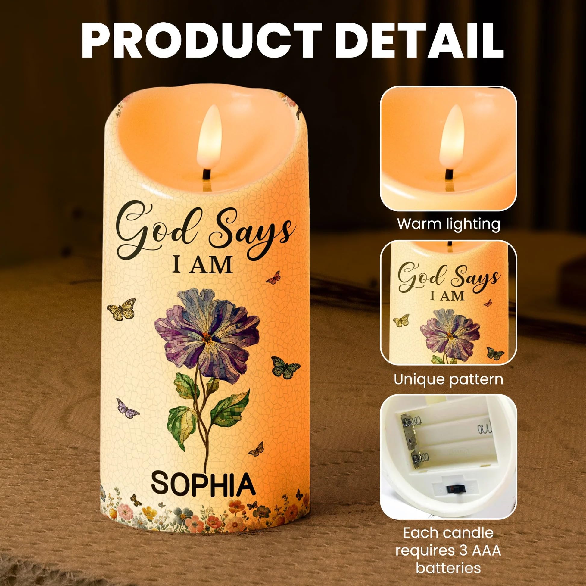 Custom name option on God Says I Am Name Letter In Bible LED Candle
