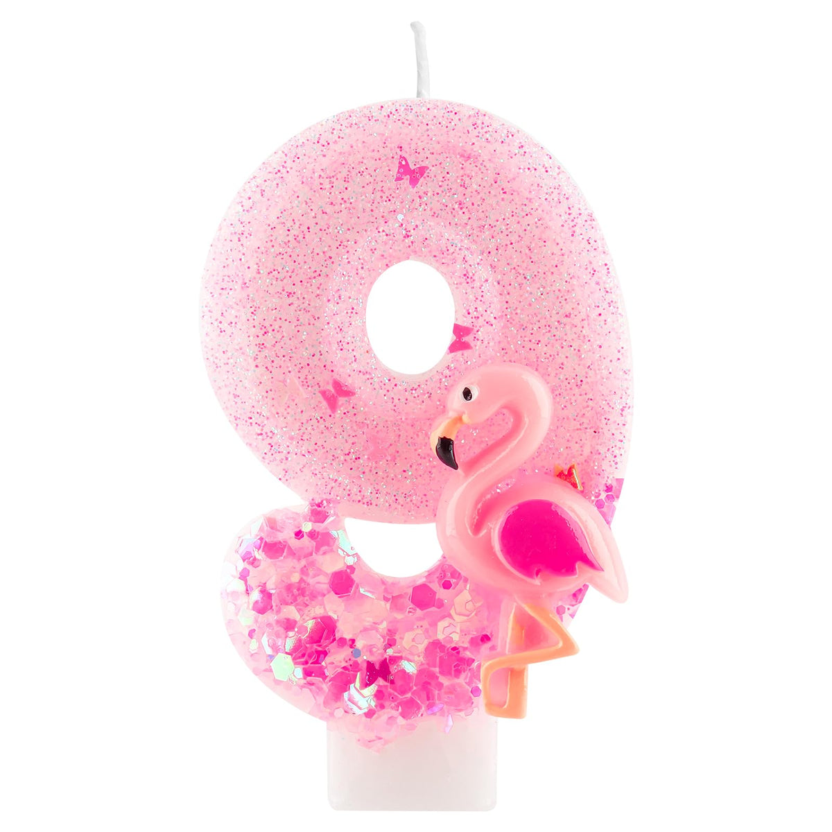 Flamingo 9th Birthday Candle Number 9 pink glitter cake topper