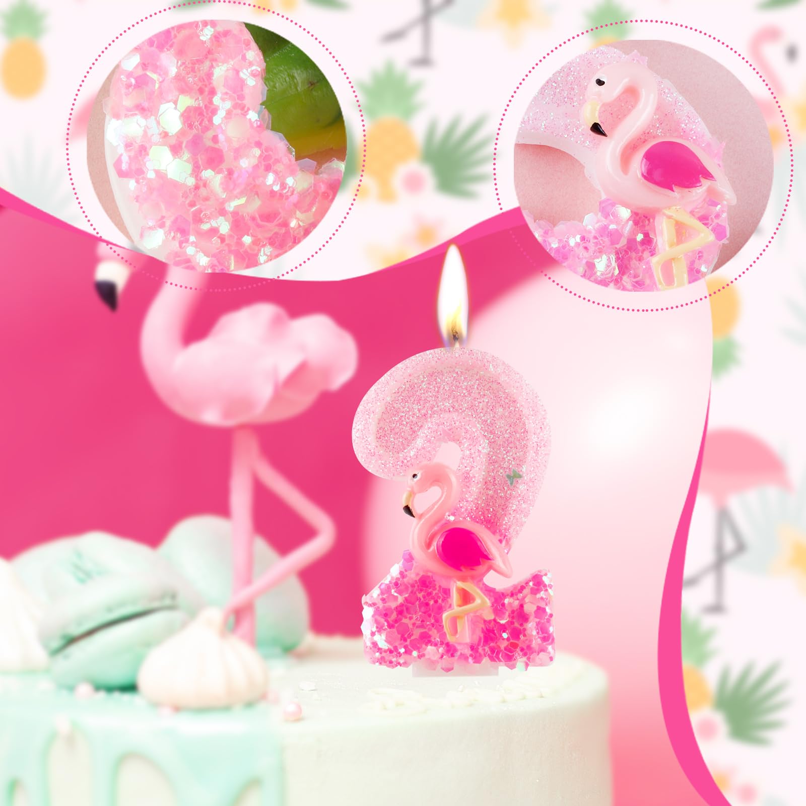 Birthday cake topper candle suitable for any size cake flamingo theme