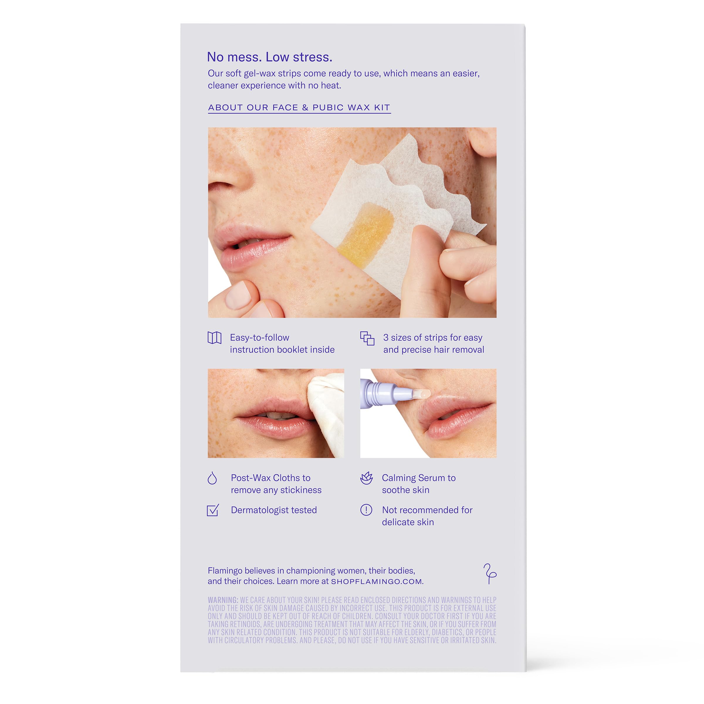 Dermatologist-tested Flamingo wax kit packaging