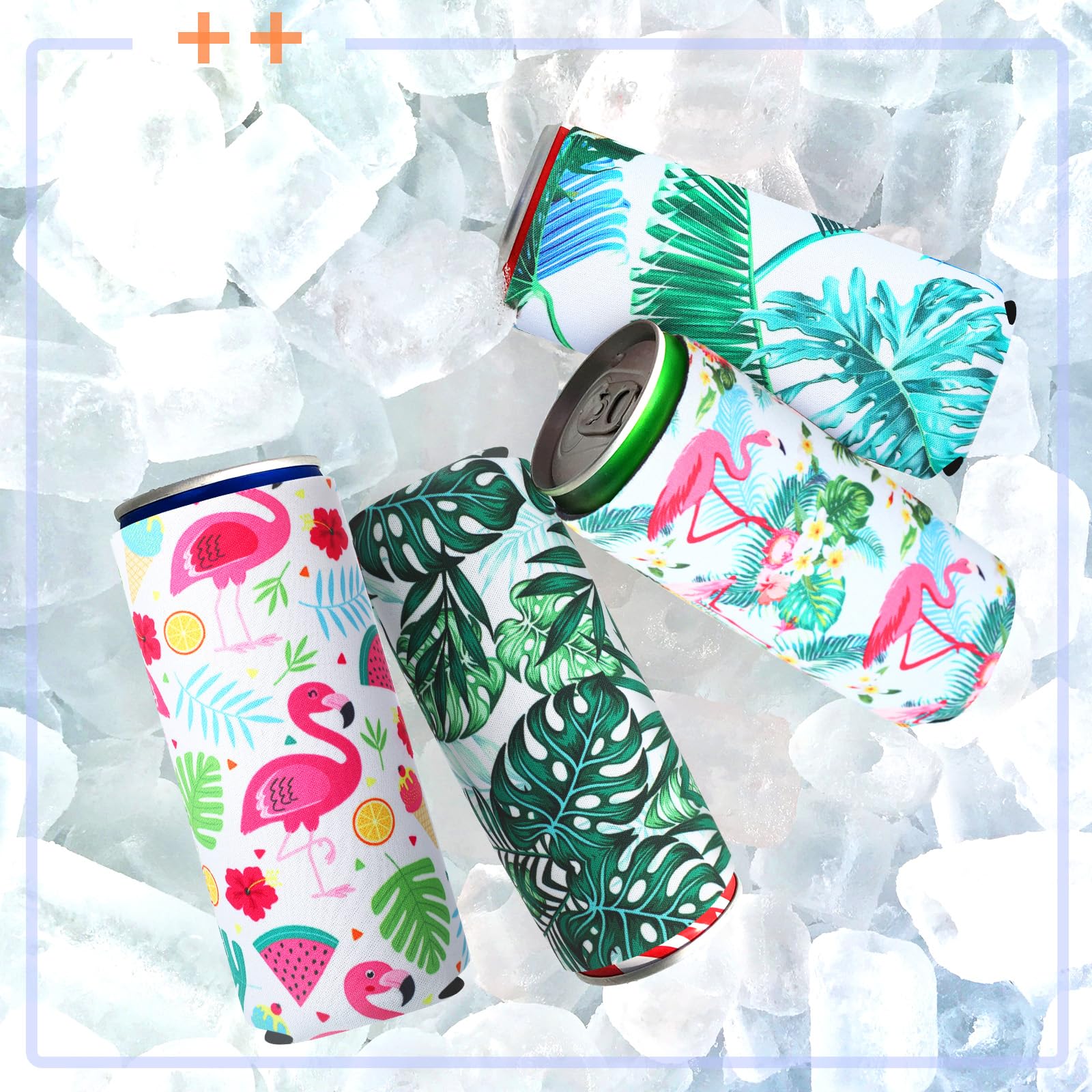 Cactus and flamingo pattern neoprene can sleeve