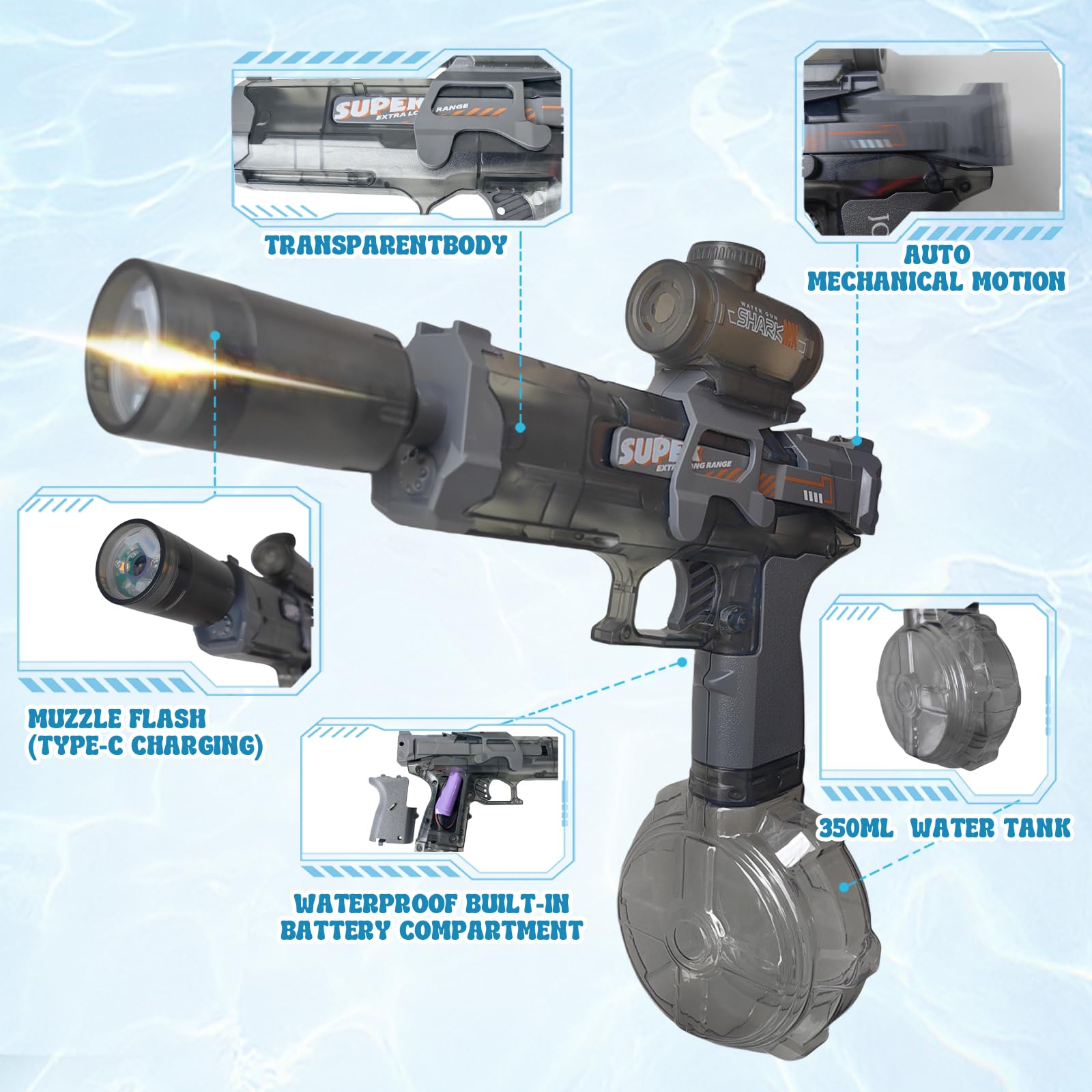Water gun flashing muzzle LED in use