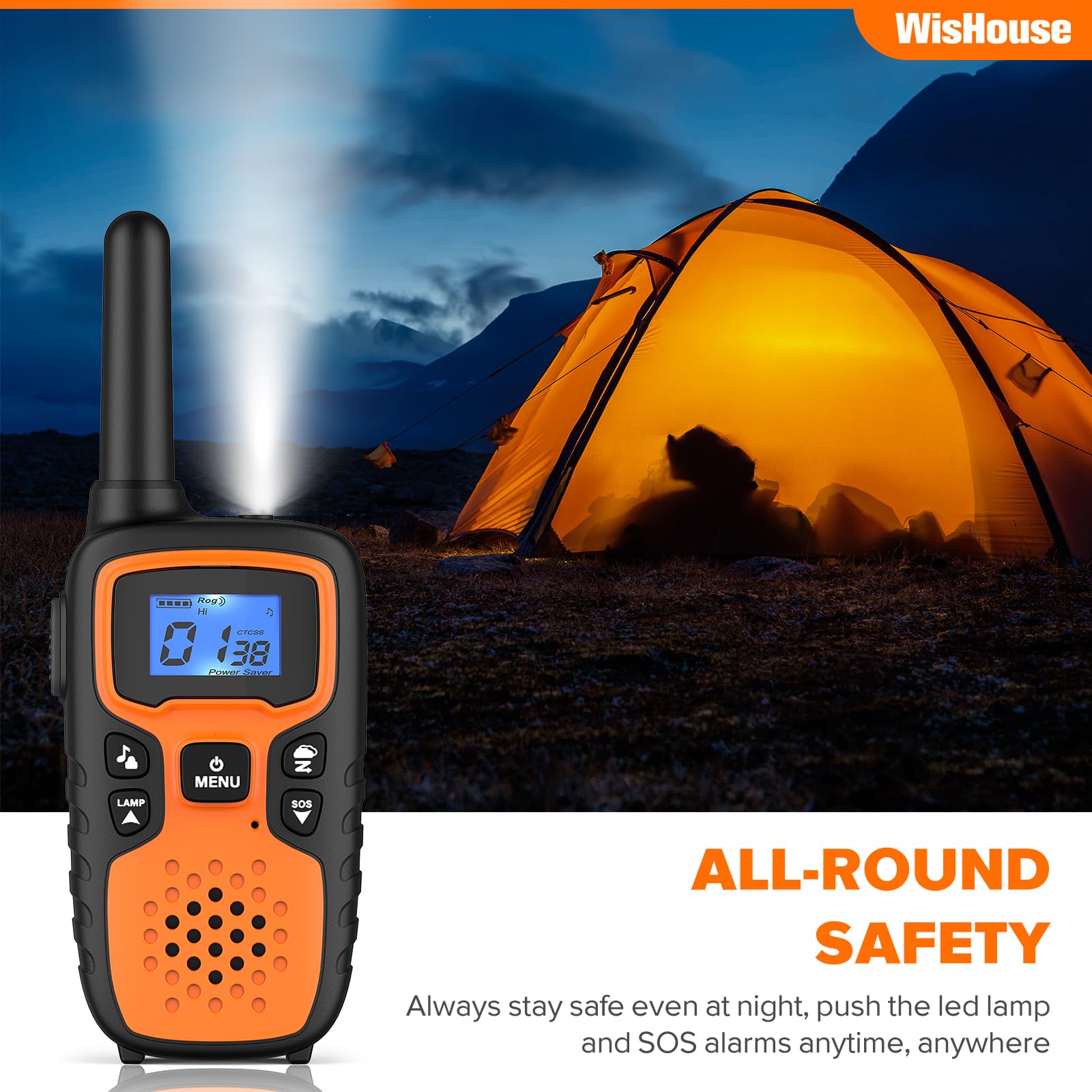Flashlight and SOS siren features on Wishouse walkie talkies