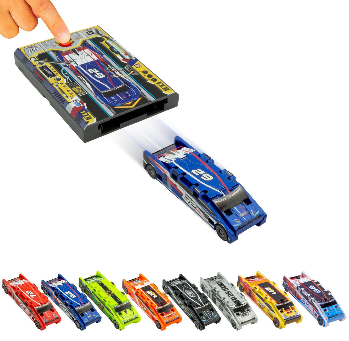 FLAT 2 FAST Original Stunt Card Racer cobalt blue toy car