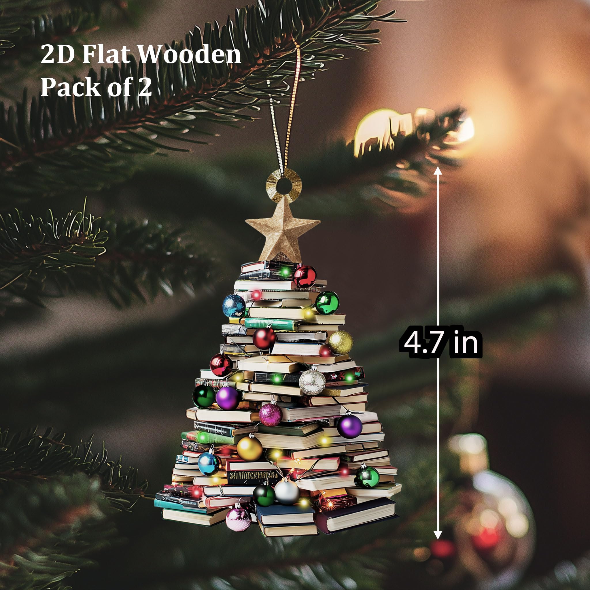 Flat 2D wooden ornament for book lovers and readers