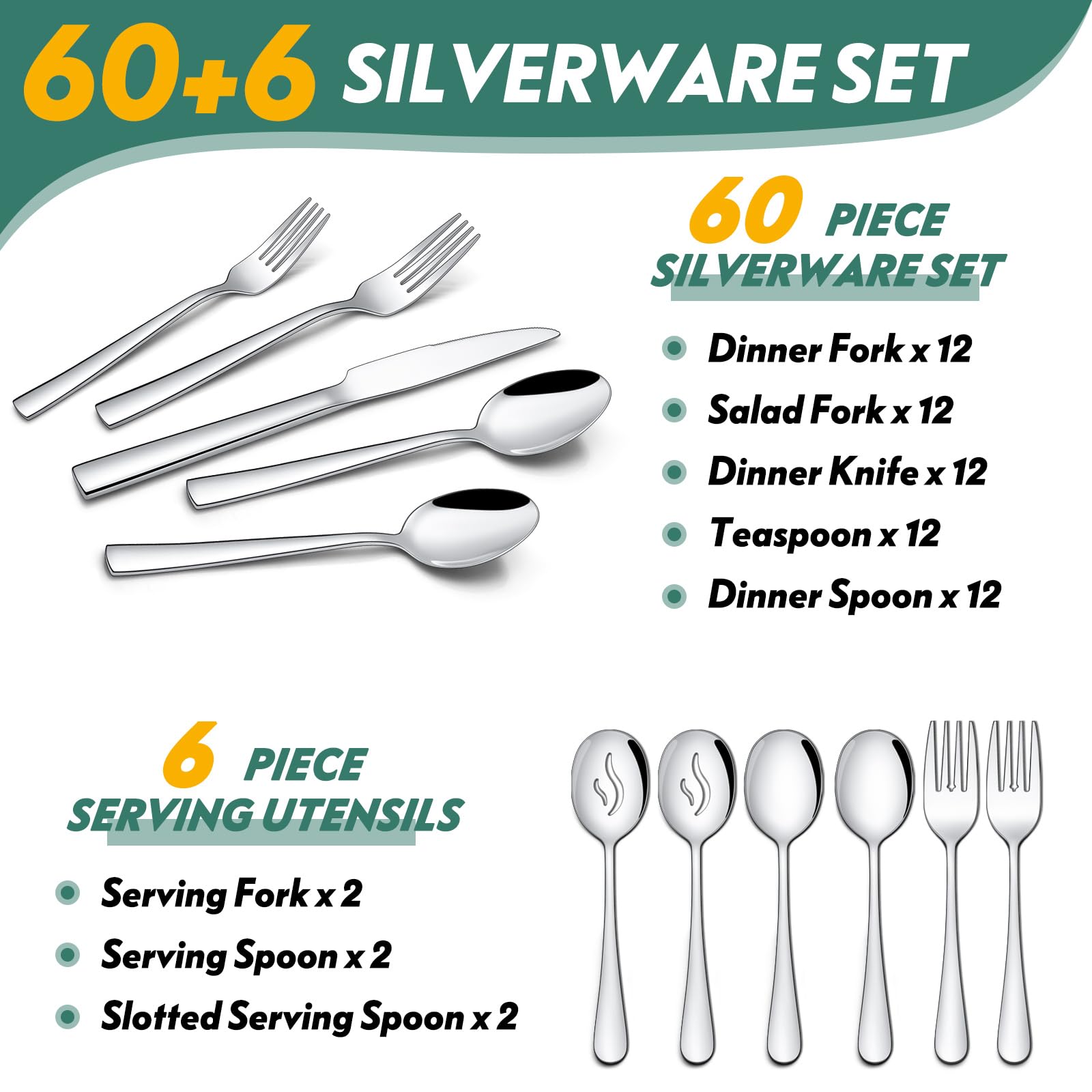 stainless steel square cutlery with serving utensils close up