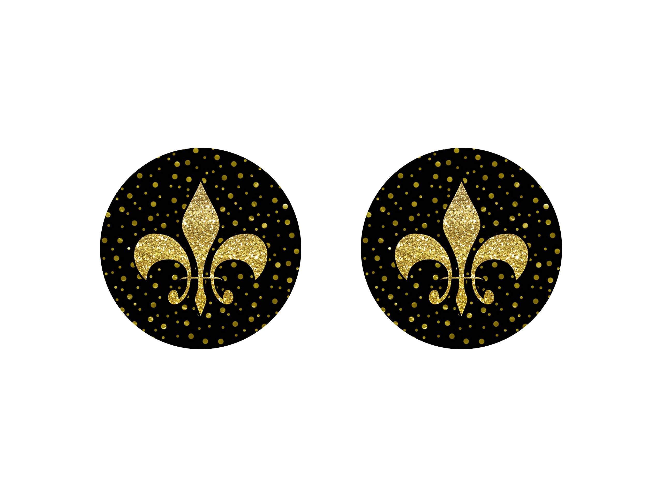 Fleur De Lis Car Coasters set of 2 neoprene black and gold design