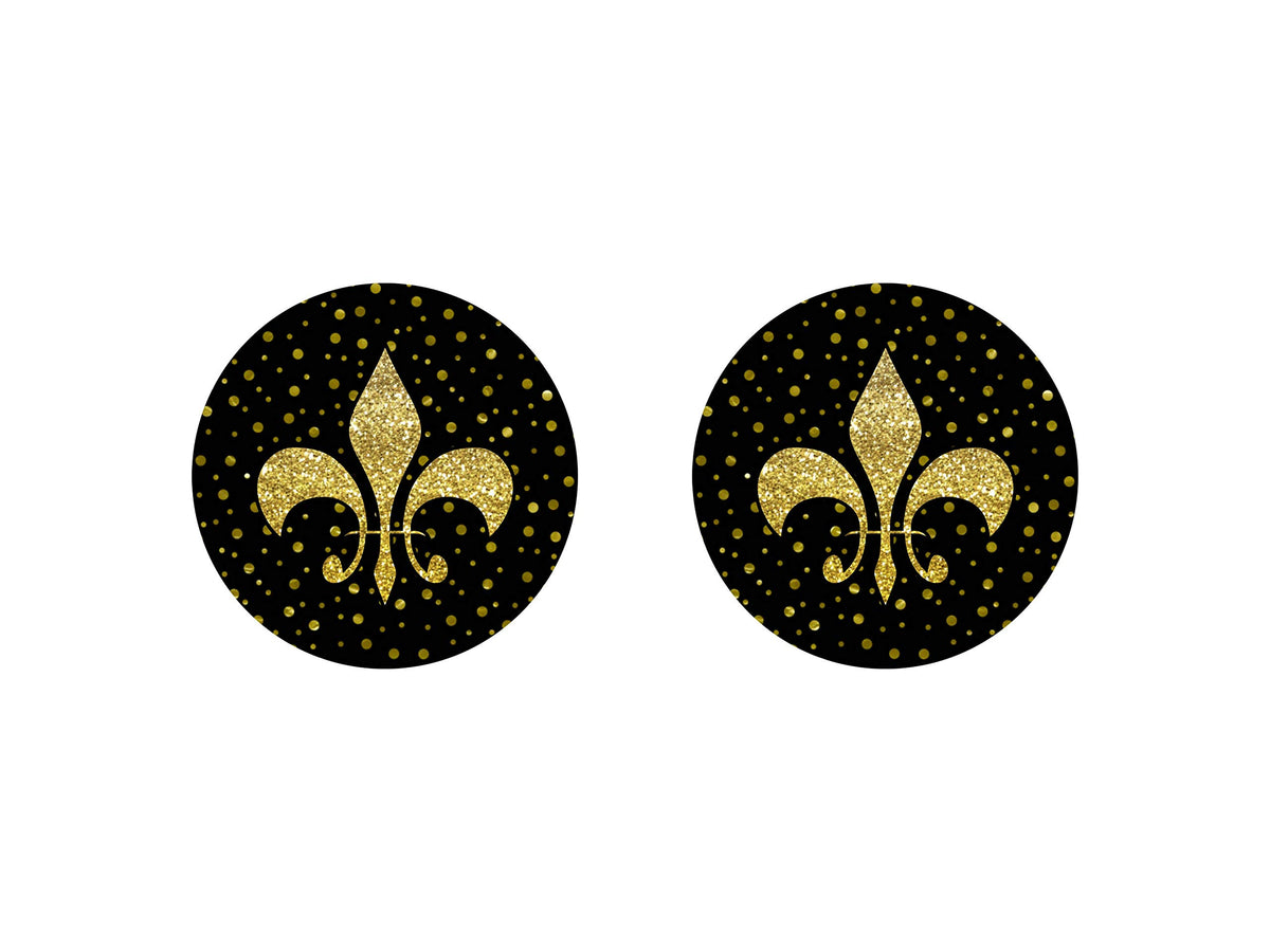 Fleur De Lis Car Coasters set of 2 neoprene black and gold design