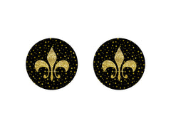 Fleur De Lis Car Coasters set of 2 neoprene black and gold design