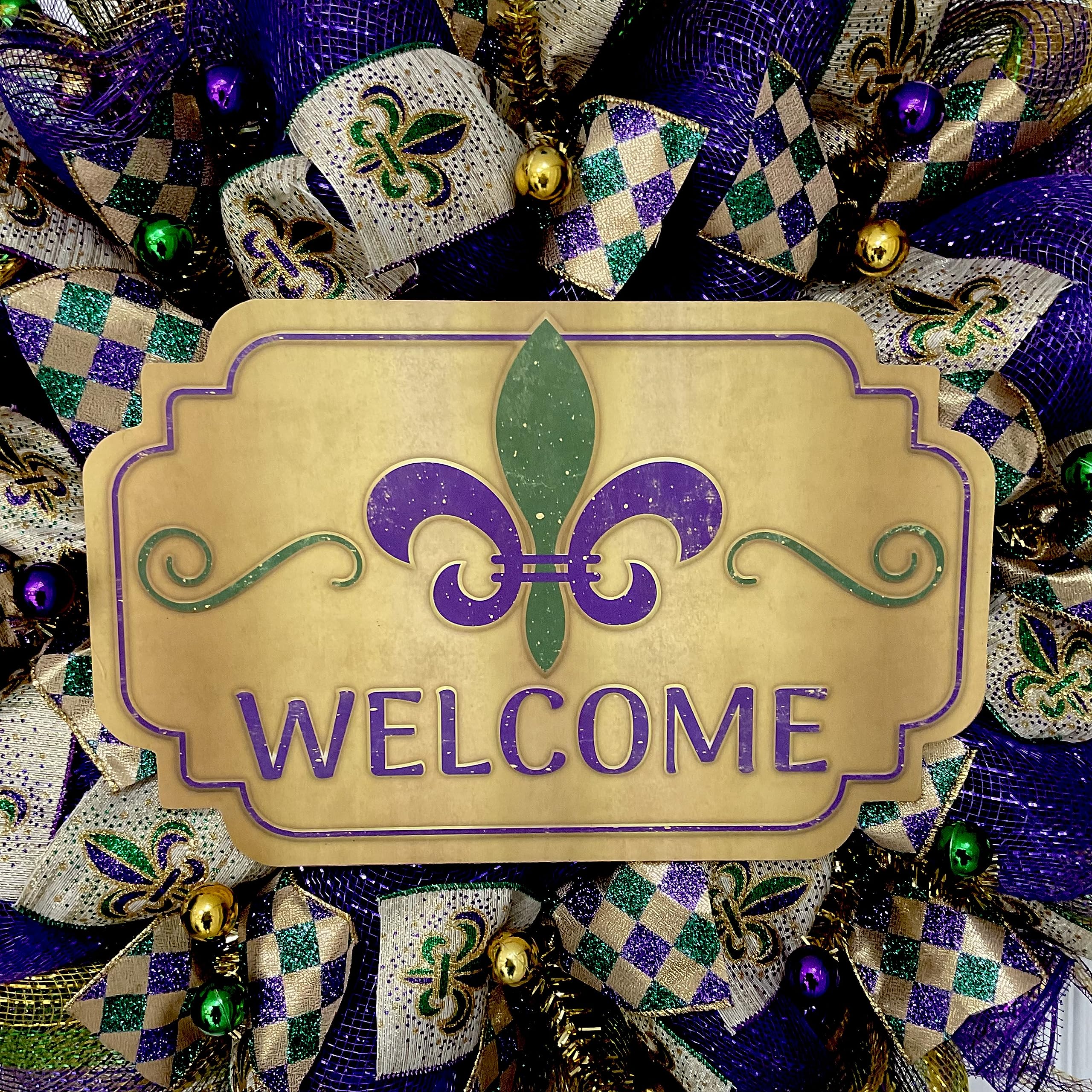 Fleur de Lis Welcome Wreath 28 inch deco mesh display