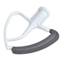 Beater with silicone flex edge scraping bowl bottom