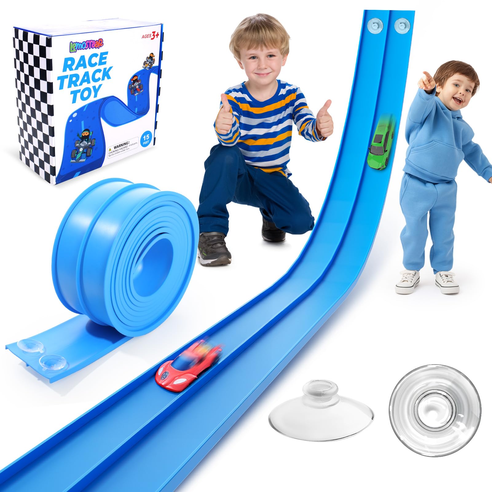 flexible race track for kids 15 ft length with suction cups