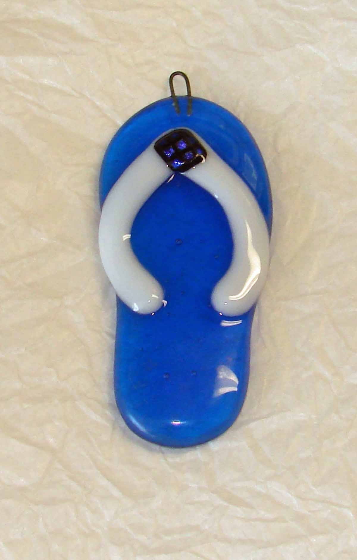 Blue and white flip flop sun catcher ornament
