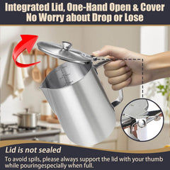 Flip lid and ergonomic handle on milk frothing pitcher