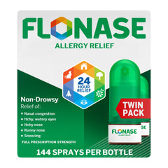 Flonase allergy relief nasal spray two bottles 144 sprays each packaging
