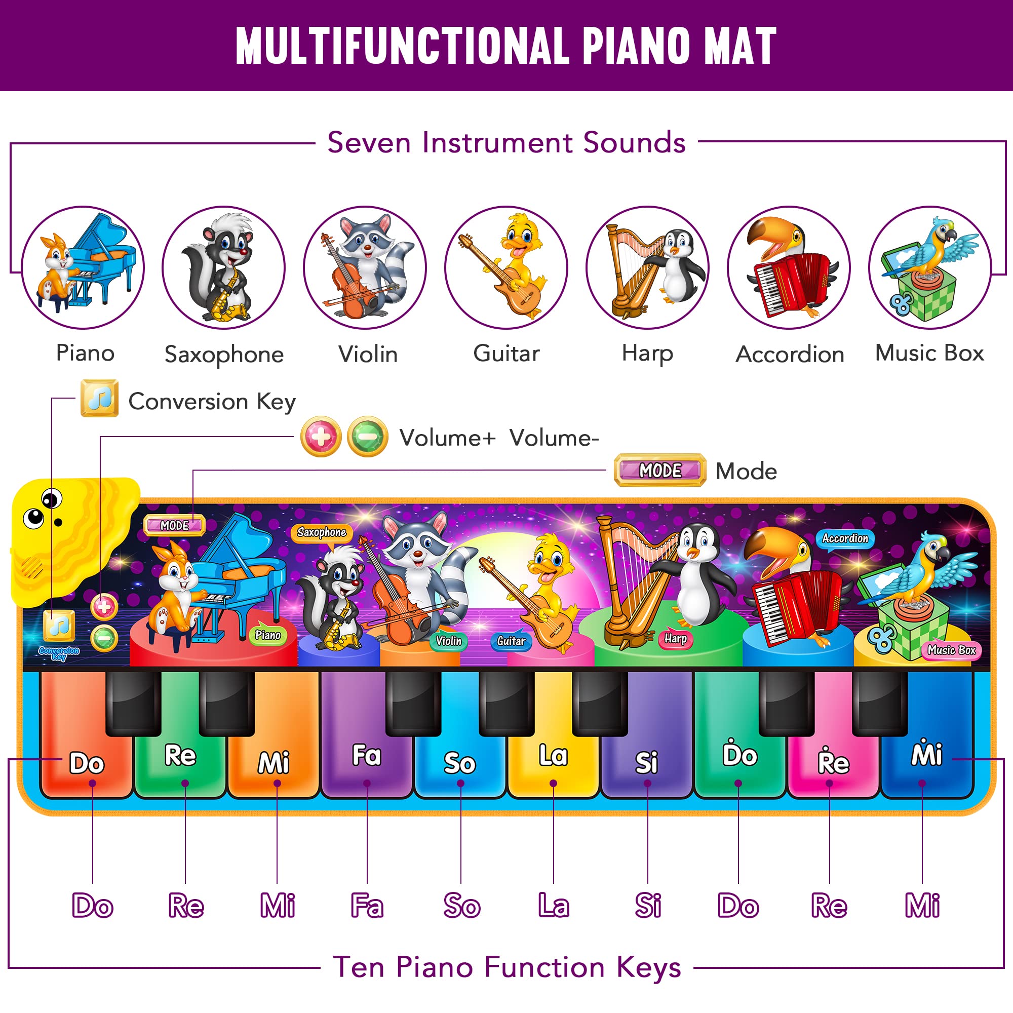 Portable foldable music mat with 25 built-in sounds