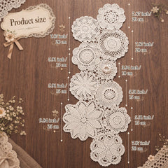 Ten hand crocheted floral doilies connected as table runner