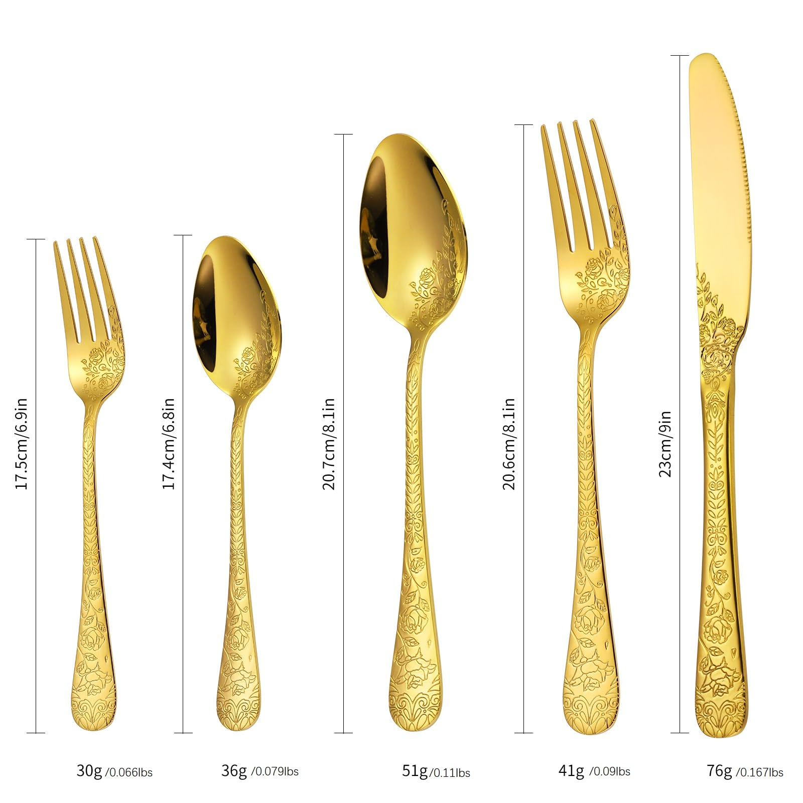 Floral embossed design on gold flatware image