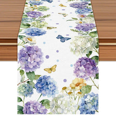 Hydrangea butterfly floral table runner 72x13 on dining table