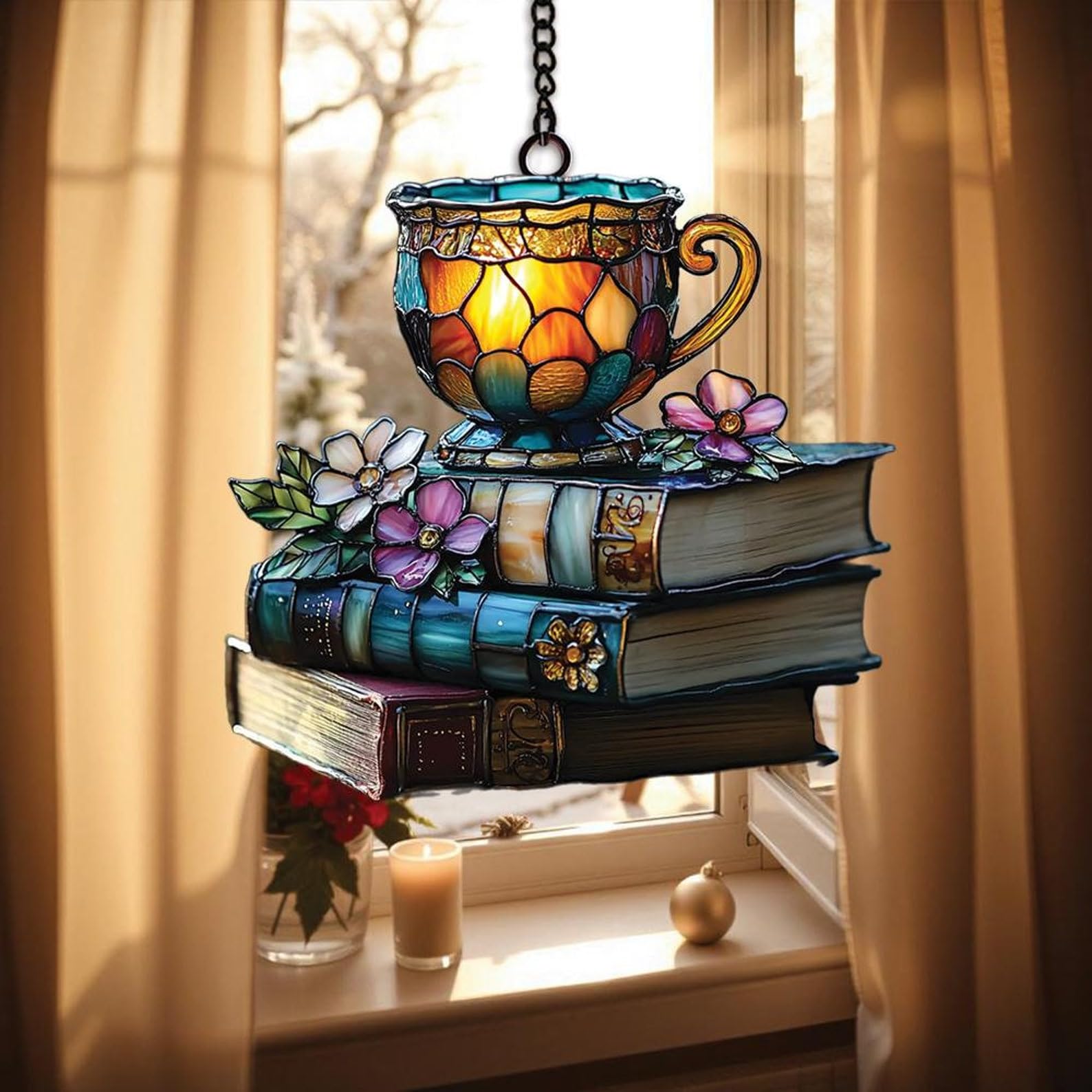 Teacup and flower motif ornament for walls