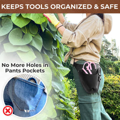 Black leather gardener tool pouch