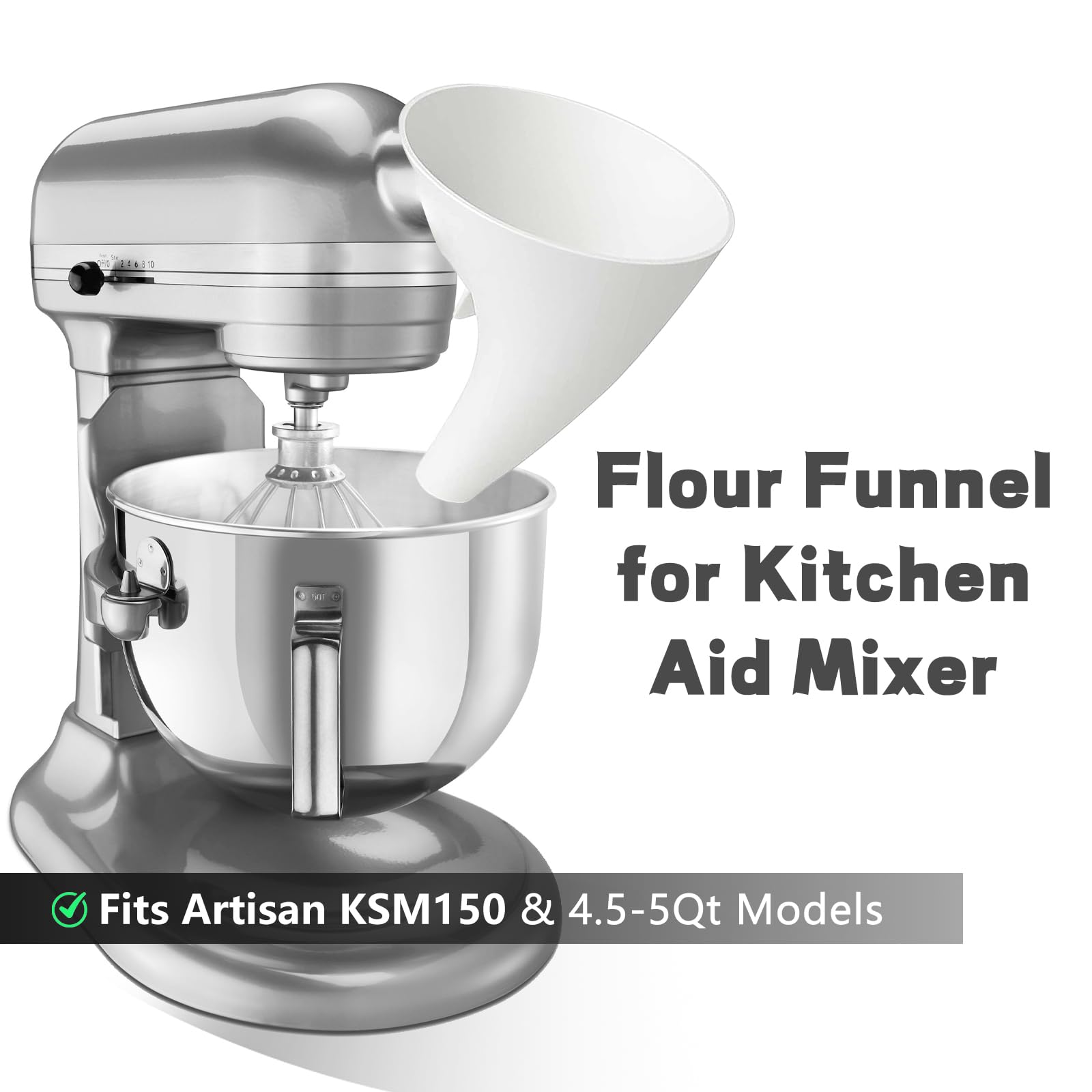 Flour funnel for 4.5–5 Qt KitchenAid mixer closeup