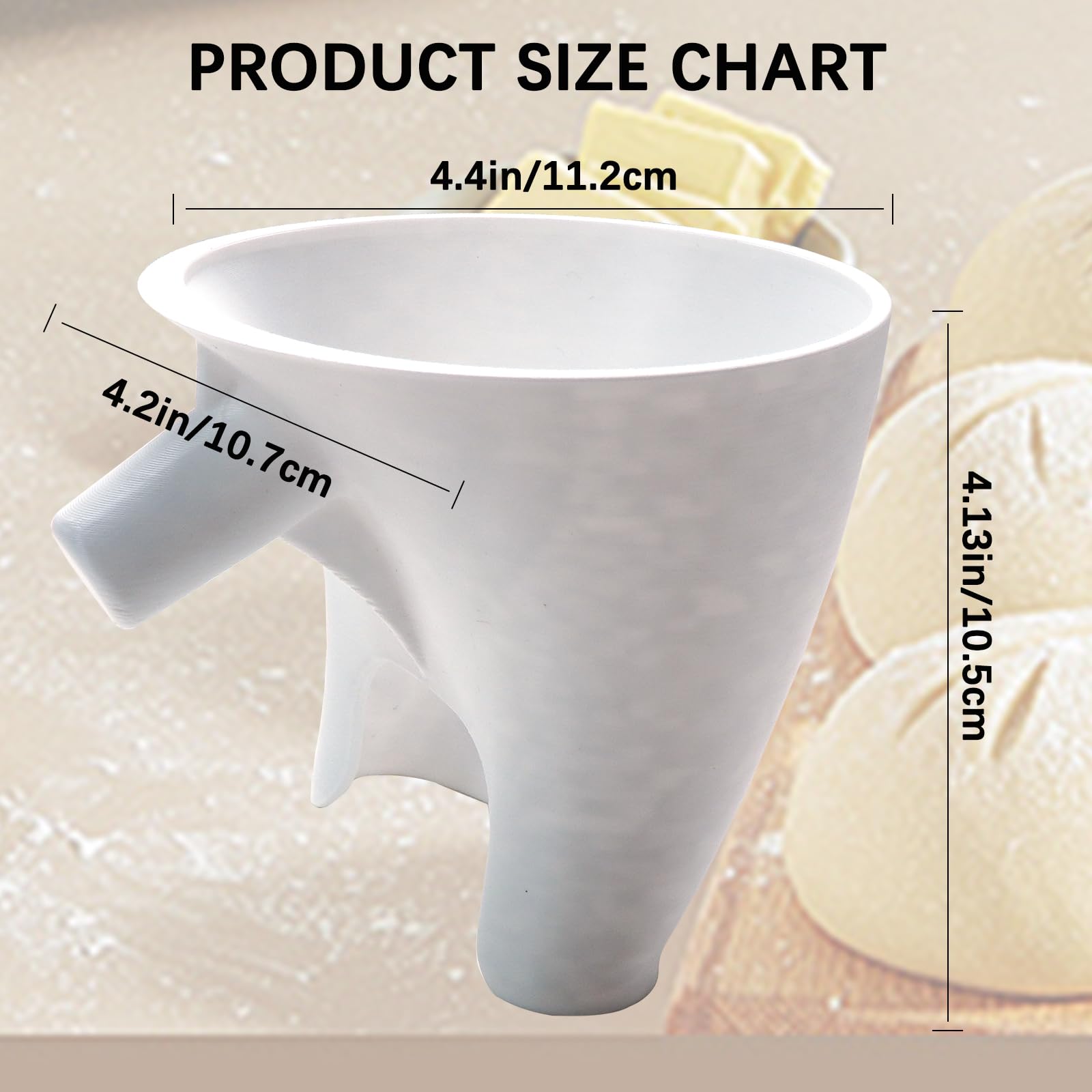 Flour funnel for dry and wet ingredients transfer into mixer
