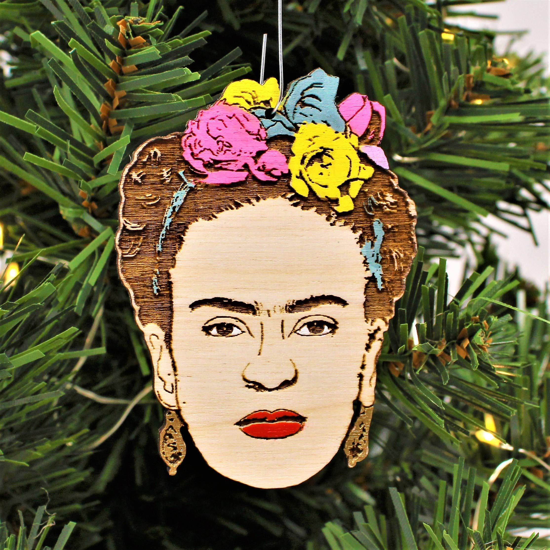 Flower Crown Christmas Ornament handcrafted in Portland studio birch wood and acrylic paint