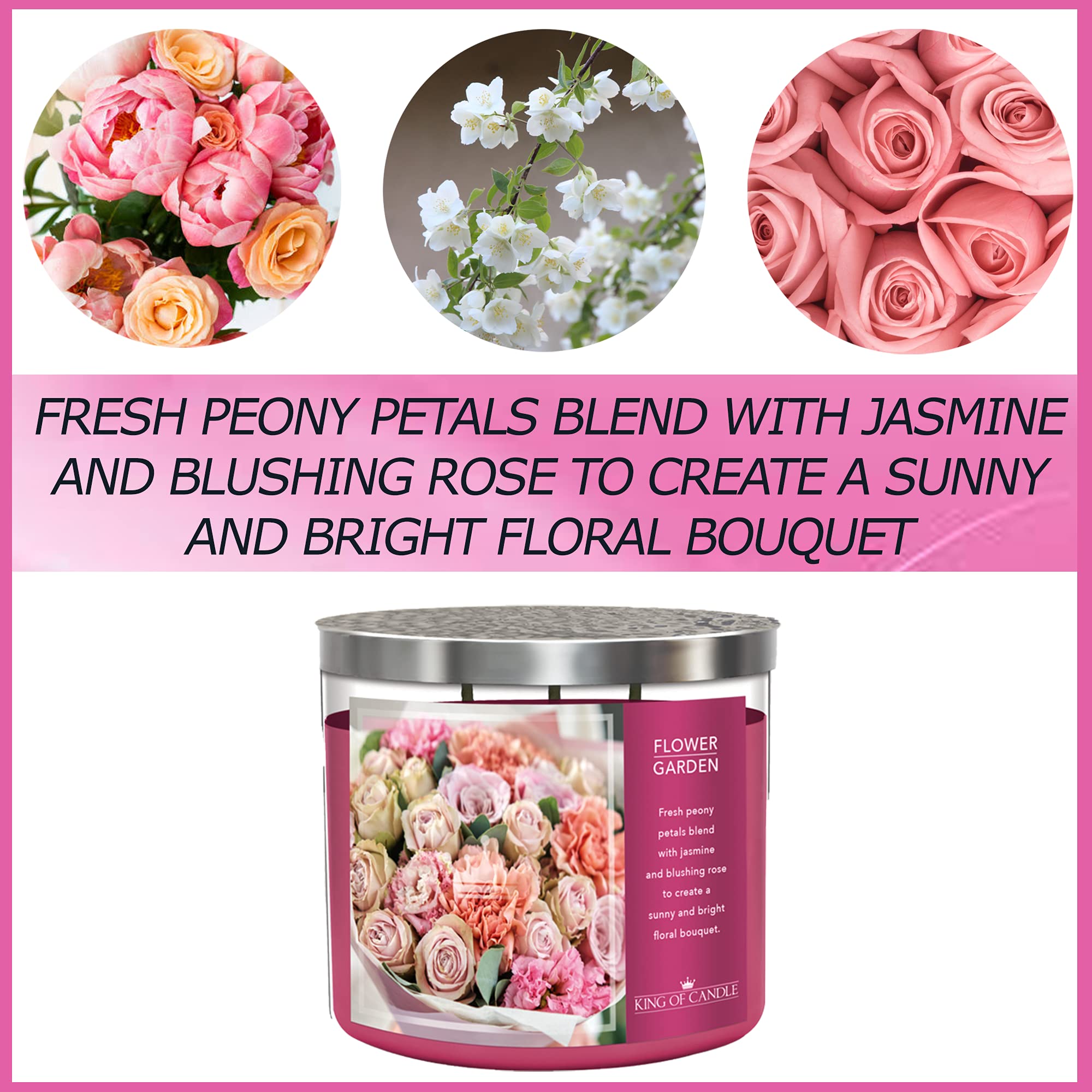 Flower Garden candle 3 wick floral design with ballerina rose
