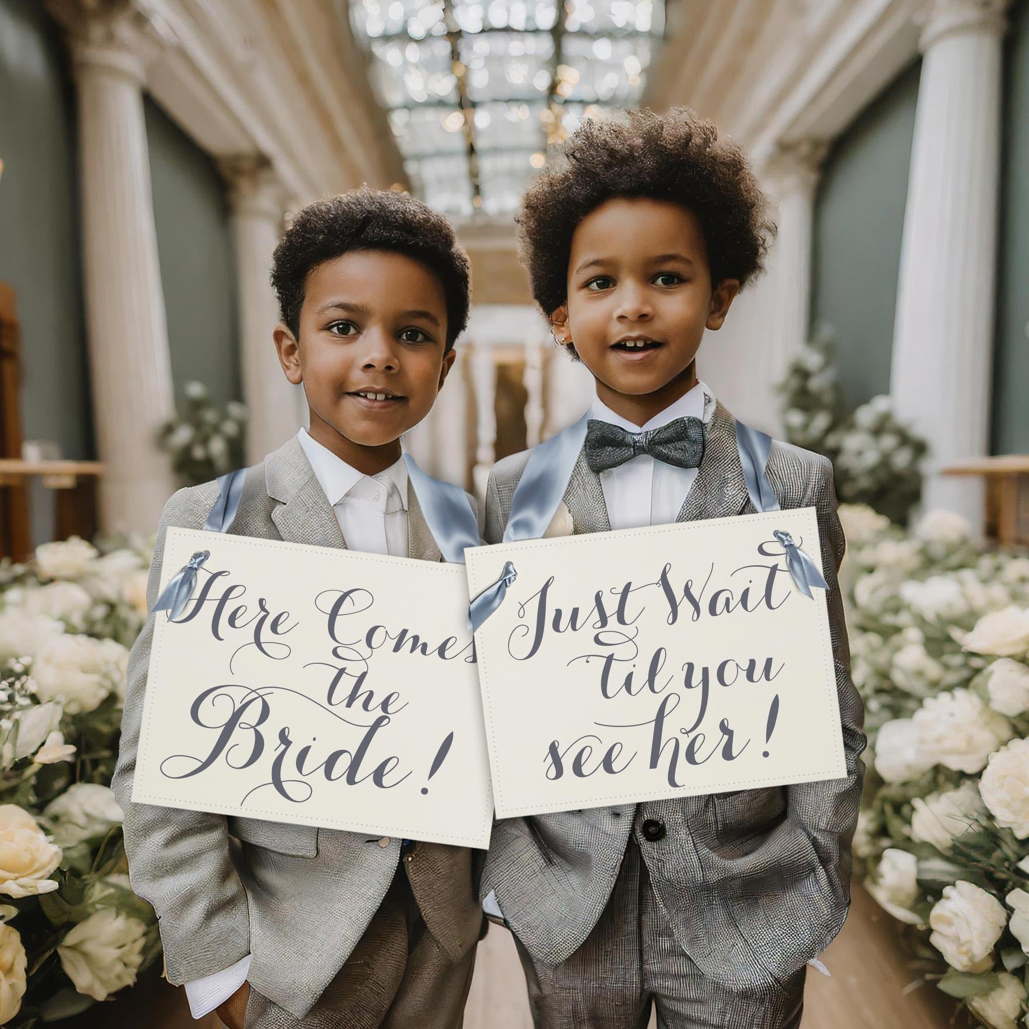 flower girl ceremony sign pair 11x8.5 linen texture