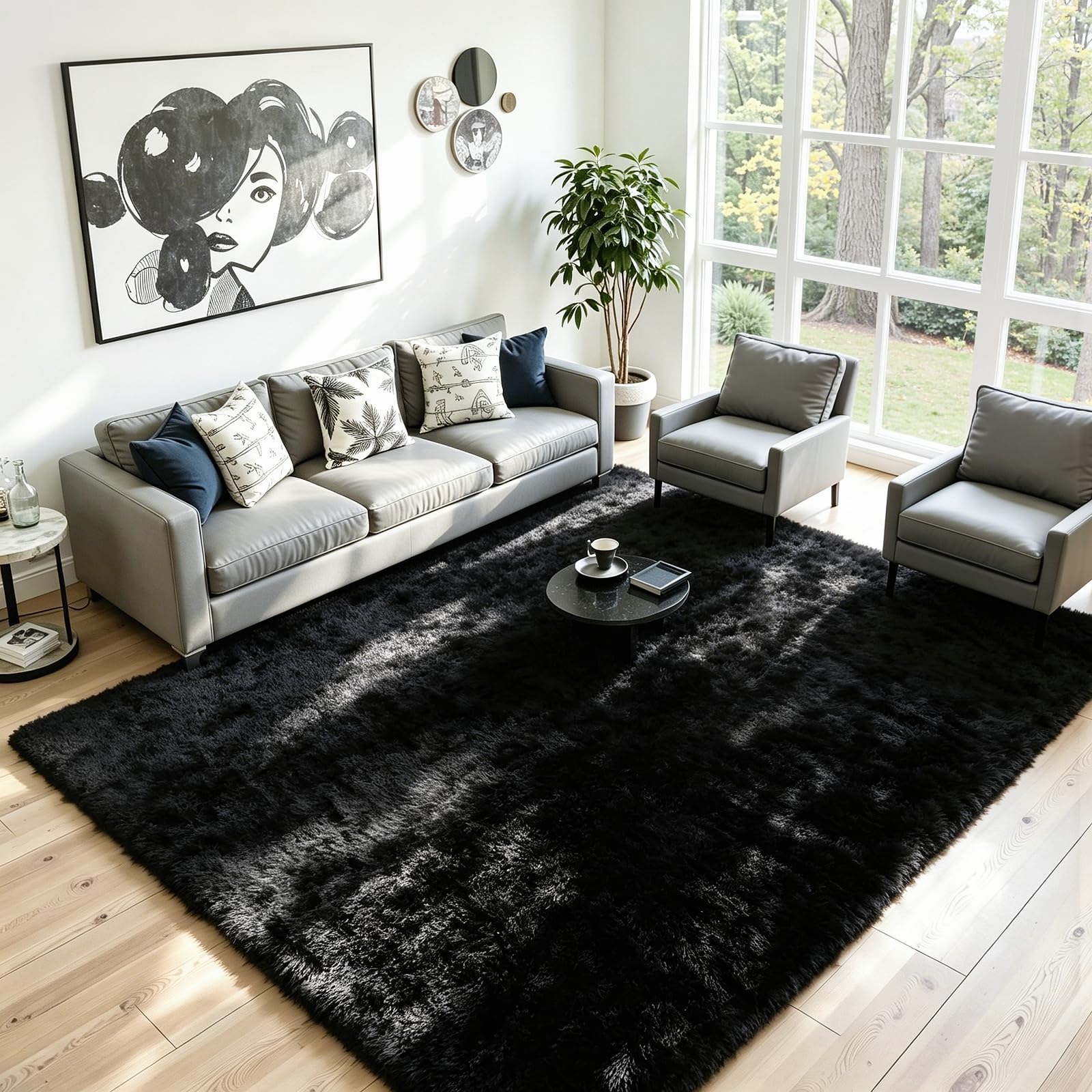 anti-static fibers fluffy rug 8x10 black bedroom carpet