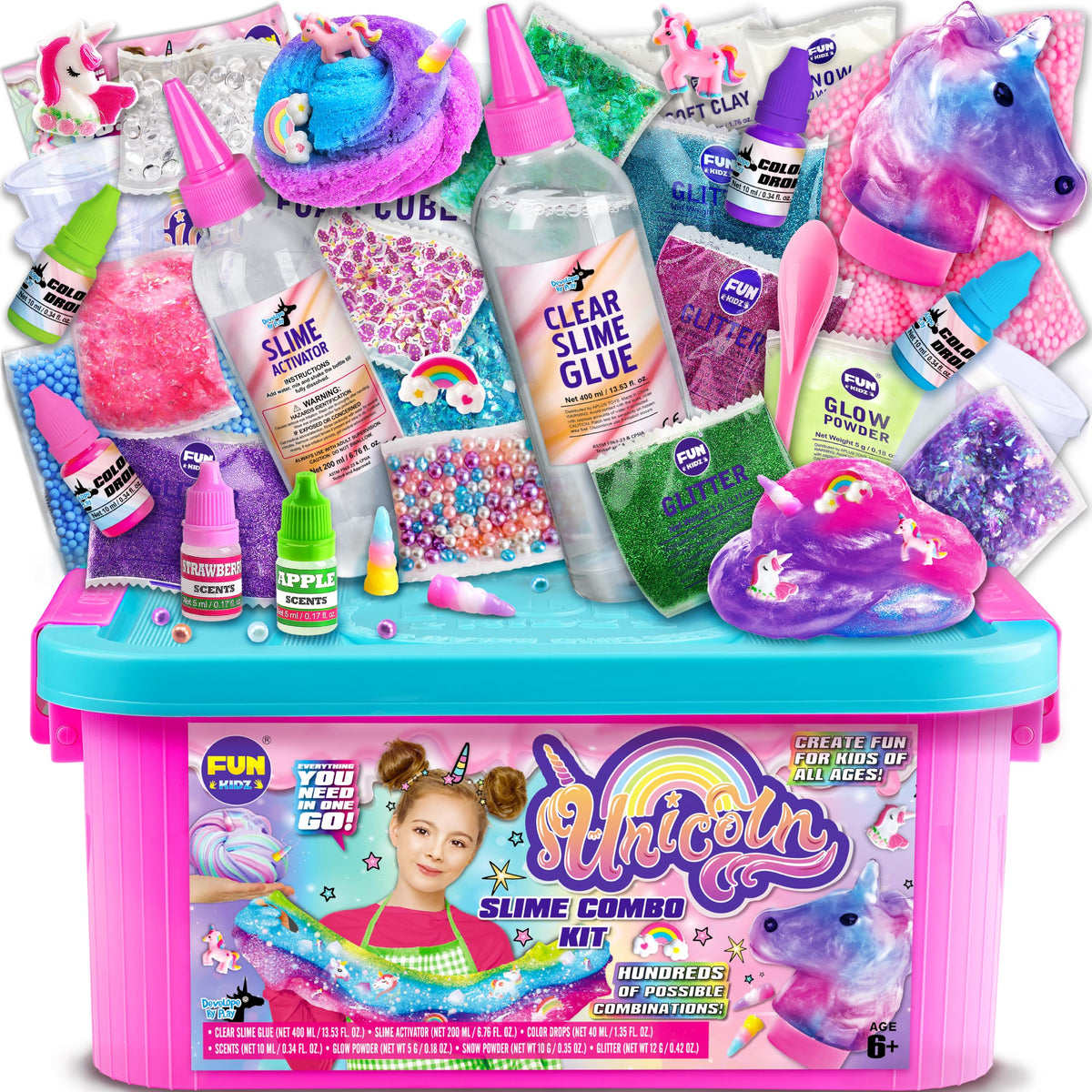 Fluffy Unicorn Slime Kit packaging with unicorn artwork