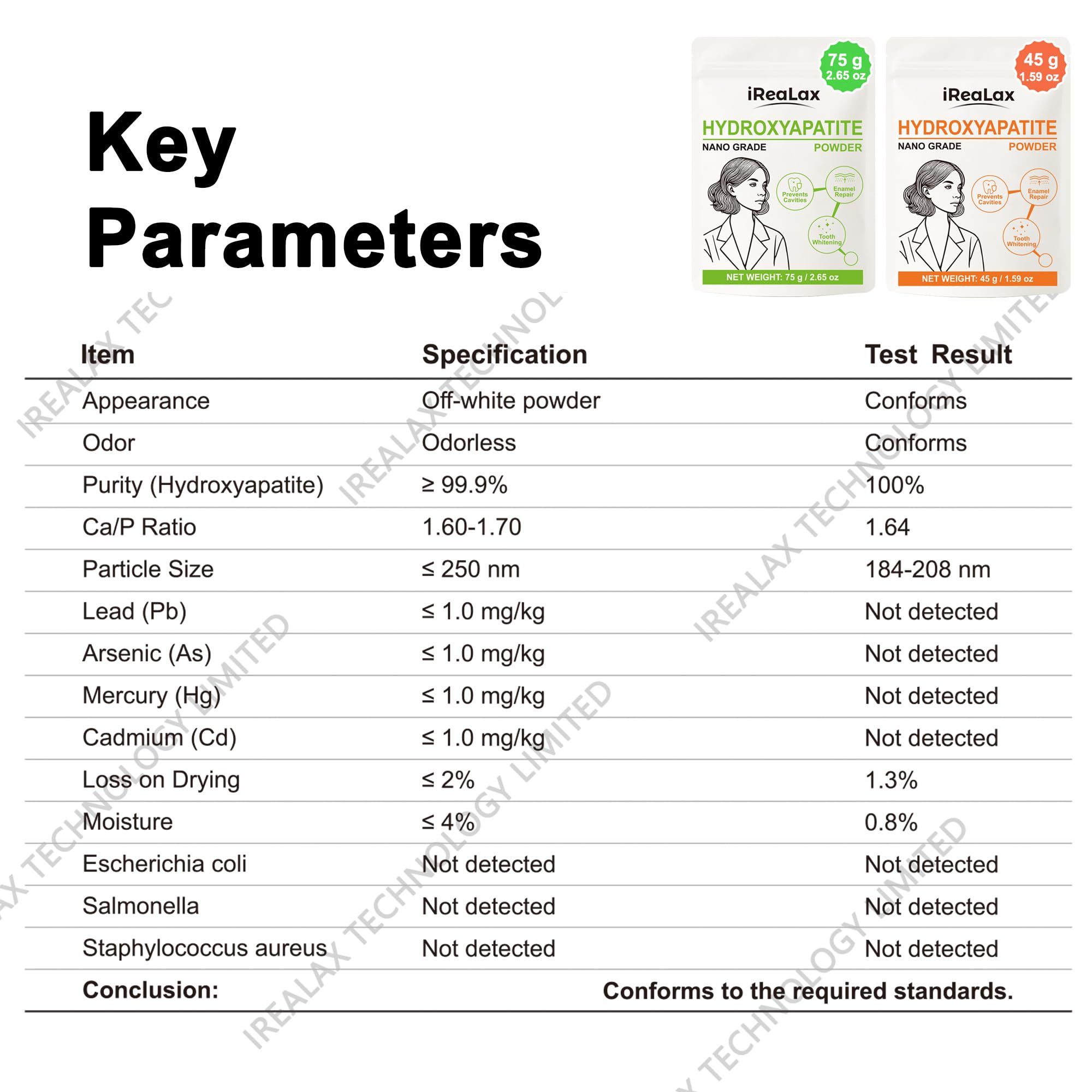 Fluoride-free hydroxyapatite powder for enamel care
