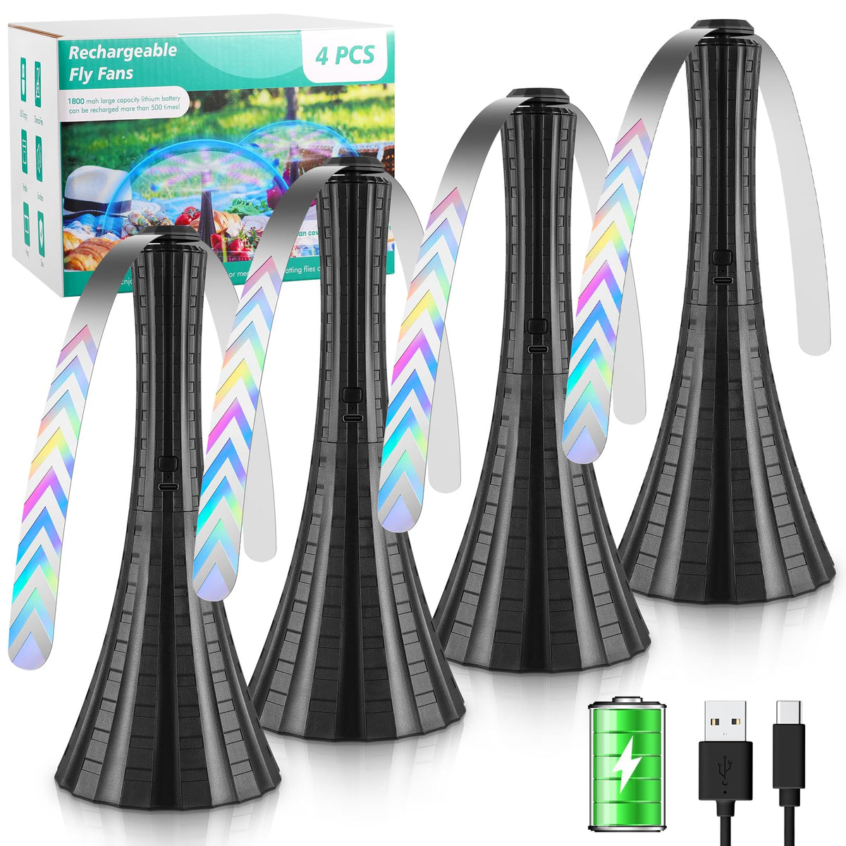 Fly fans for tables black 4pcs set
