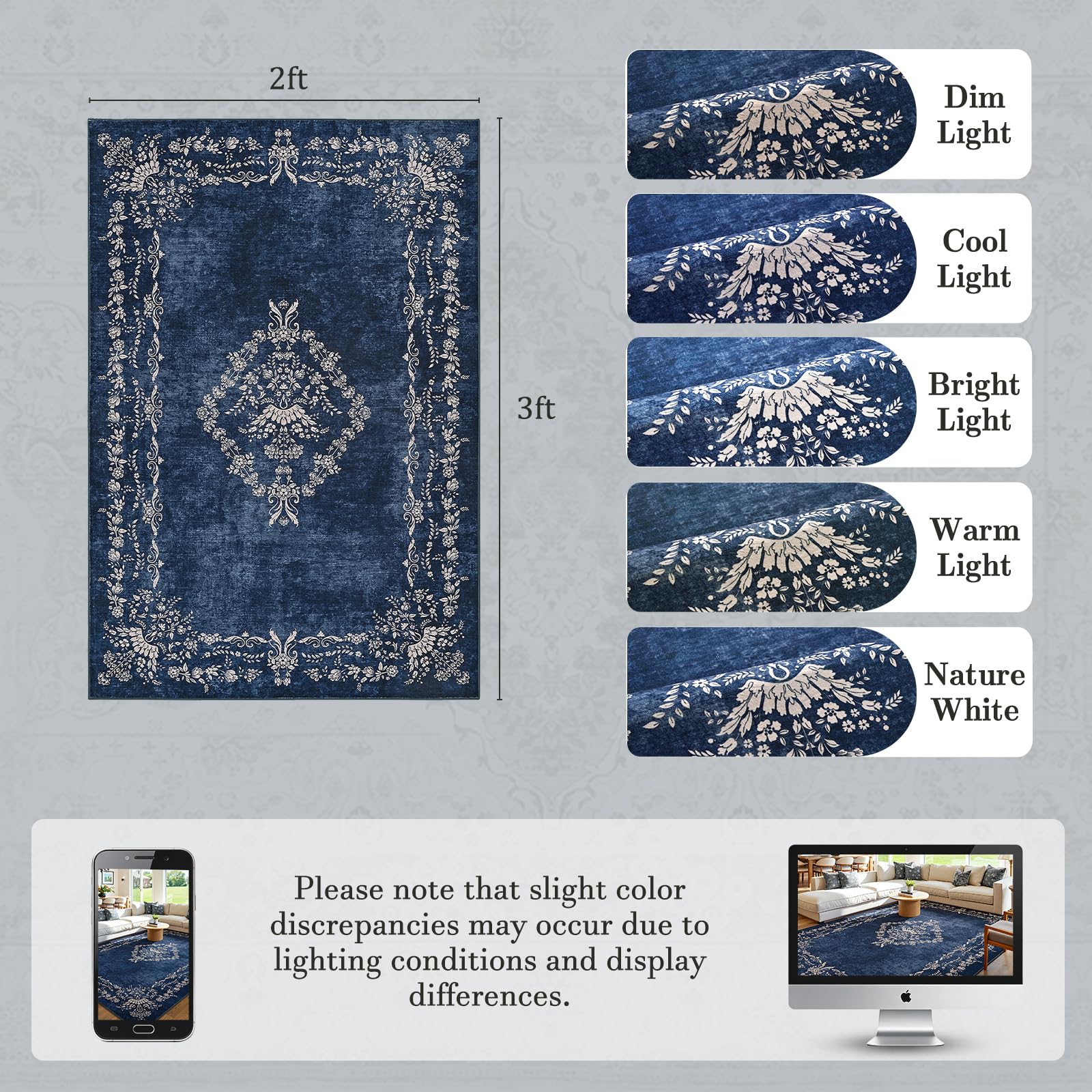 FlyDOIT 2x3 washable rug navy blue close up textile