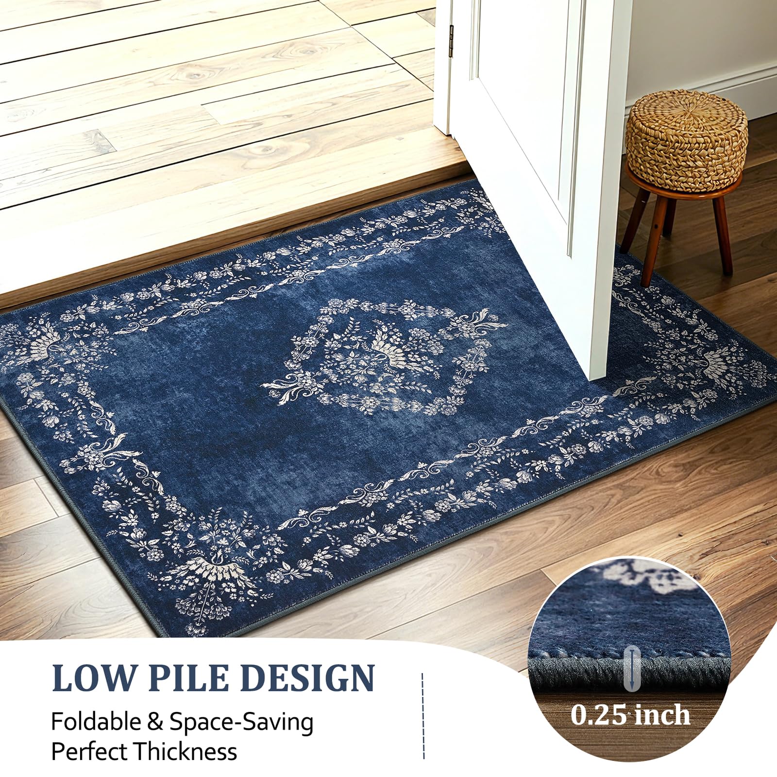 FlyDOIT entryway bathroom kitchen rug navy blue 2x3