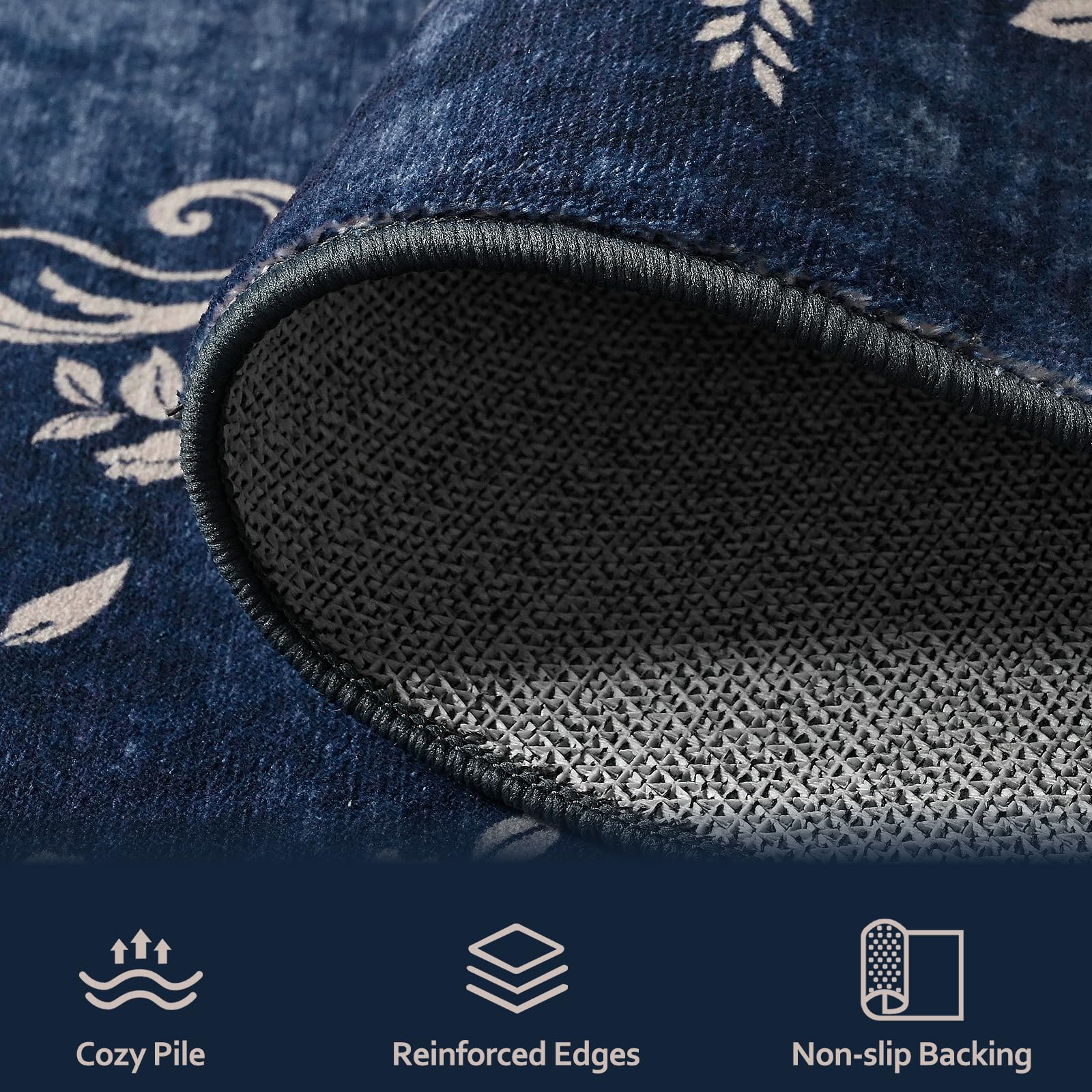 FlyDOIT thin low-pile rug navy blue under door