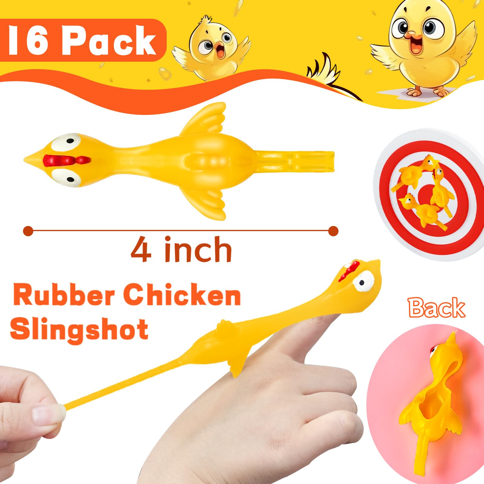 yellow flying stretchy chicken toy 10 cm