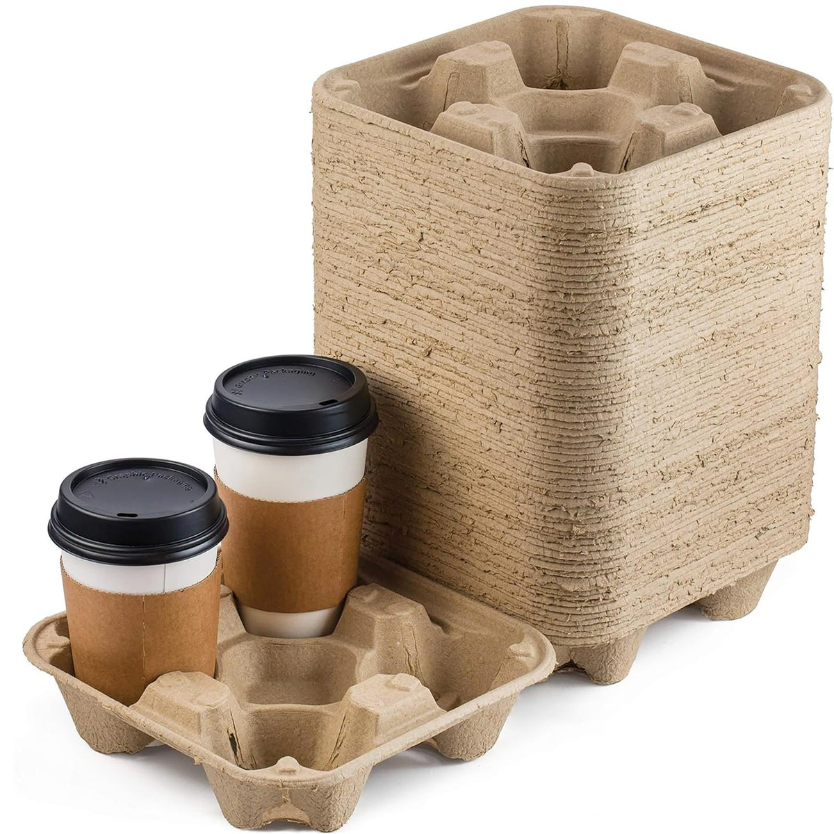 FMP Brands four cup disposable drink carrier tray with four compartments