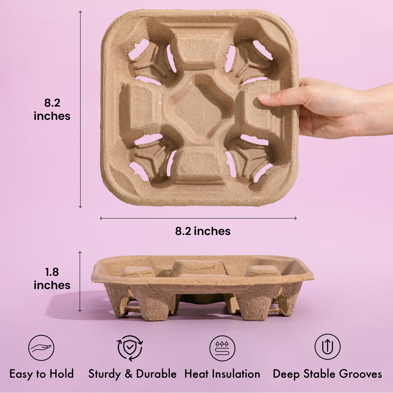 45-pack compostable pulp fiber cup carrier for 8-32 oz cups