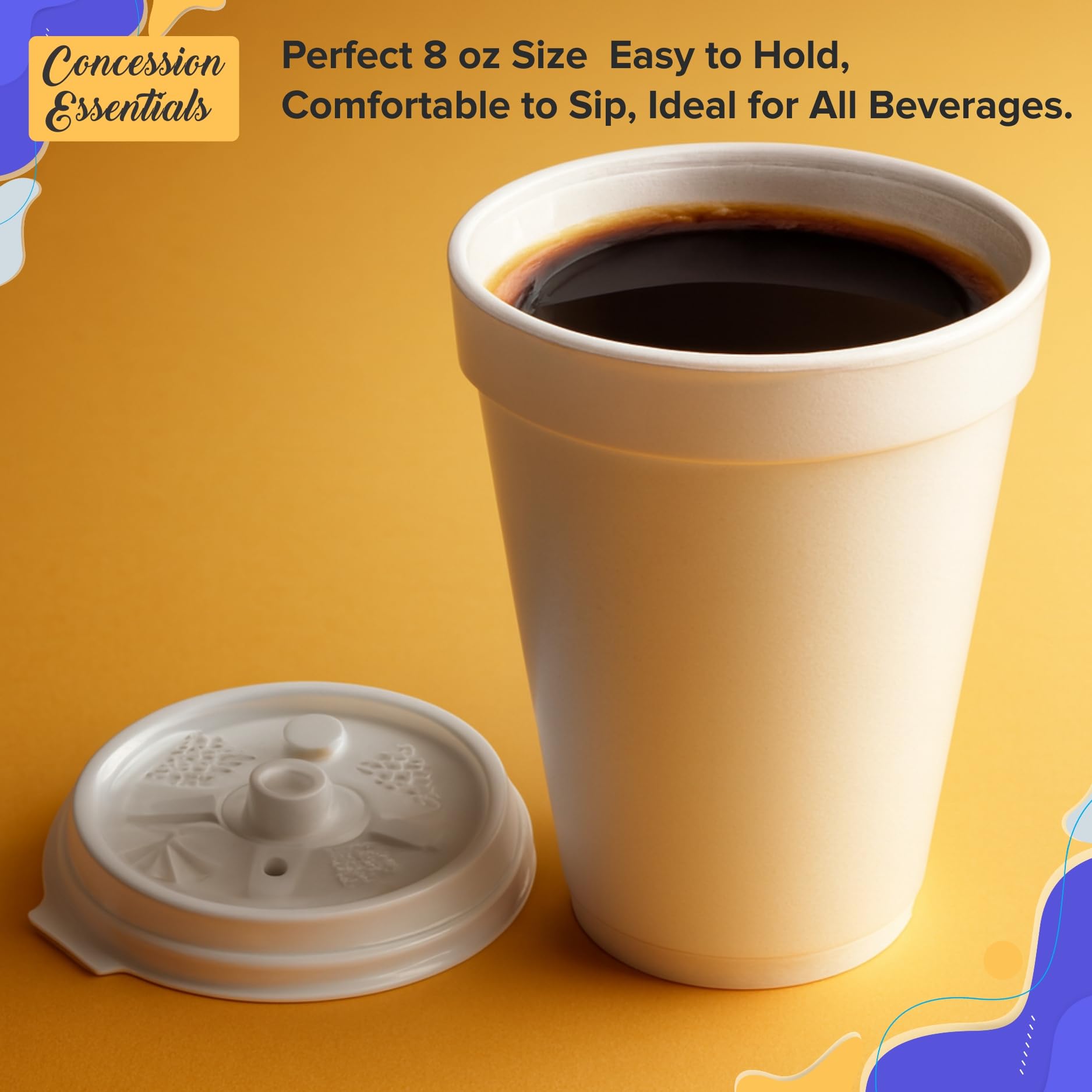 Concession Essentials foam cups with lids at events