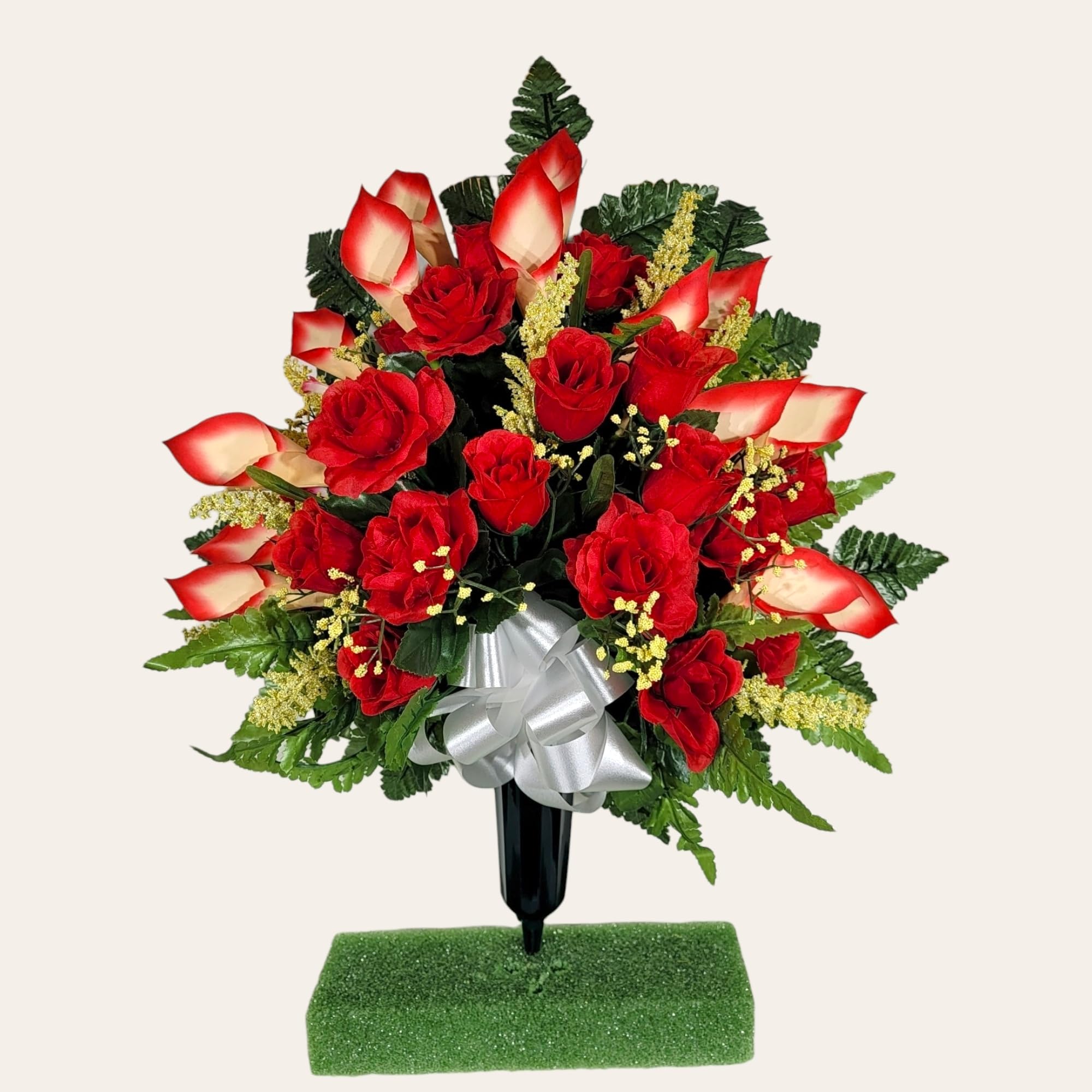 Foam filled plastic vase supporting cemetery cone
