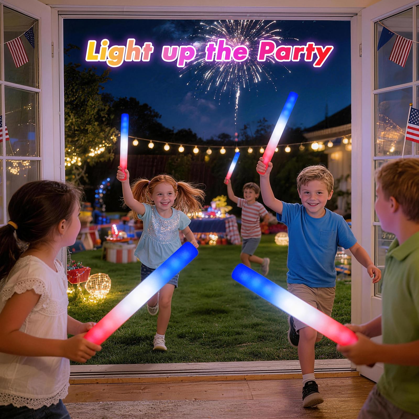 Red white blue foam glow sticks with multi-mode LEDs
