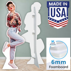 Foamboard stand-up cutout with fold-out support for setup